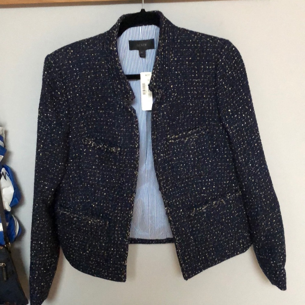J. Crew navy metallic tweed jacket